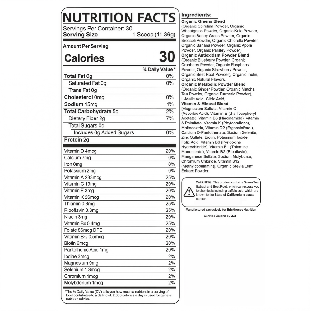 BRICKHOUSE NUTRITION Field of Greens Superfood Powder